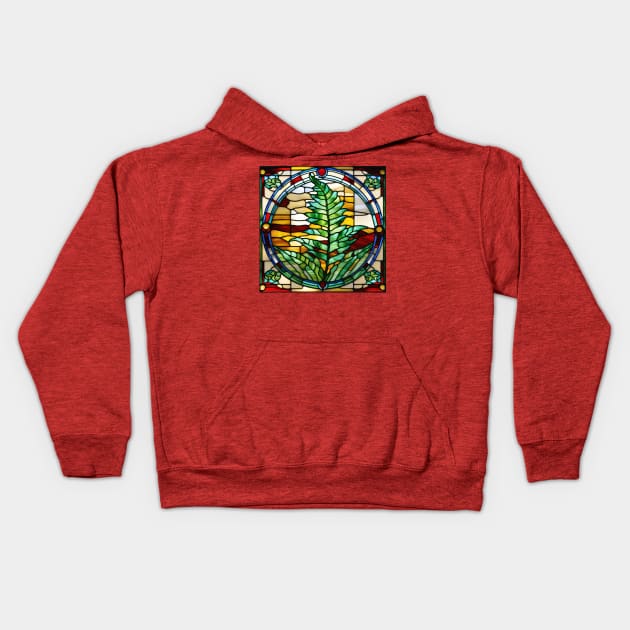 Fern Leaf Stained Glass Kids Hoodie by Xie